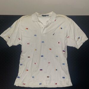 Nautica White Polo with Nautical Flags
